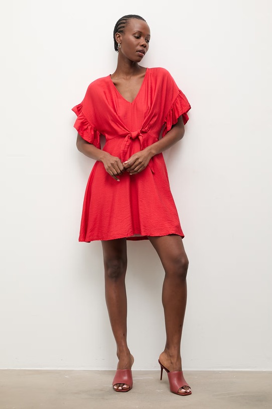 Answear.LAB sukienka letnia z lnem czerwony WS26-SUD037