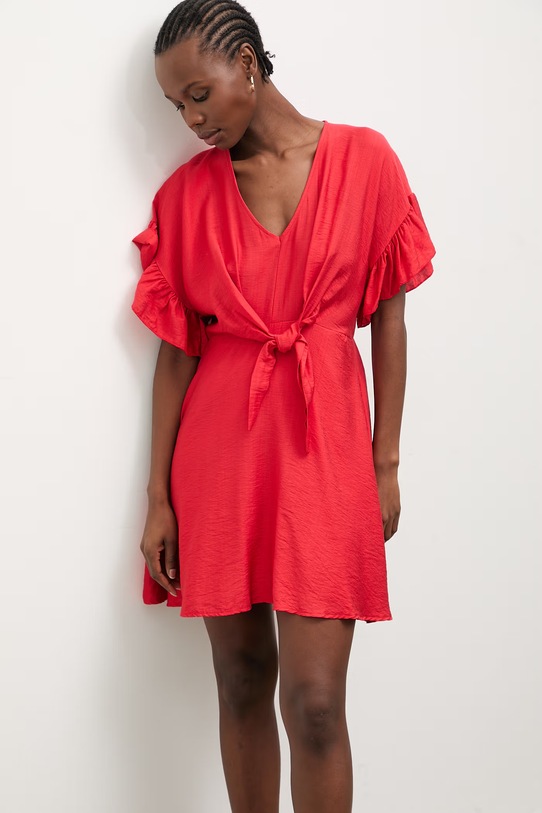 Answear.LAB sukienka letnia z lnem czerwony WS26-SUD037