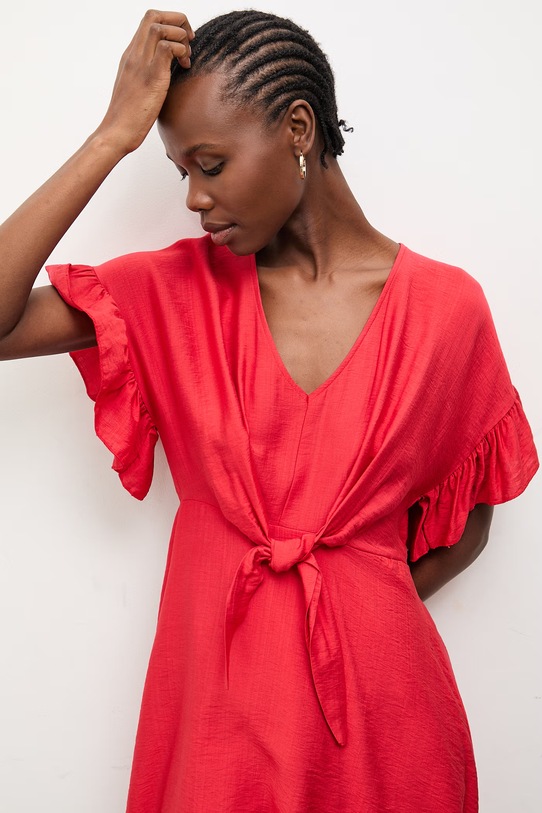 Answear.LAB sukienka letnia z lnem WS26-SUD037 czerwony