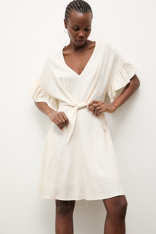 Answear.LAB sukienka letnia z lnem beżowy WS26-SUD037