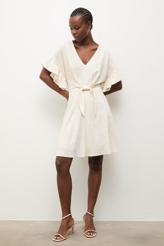 Answear.LAB sukienka letnia z lnem WS26-SUD037 beżowy WS26