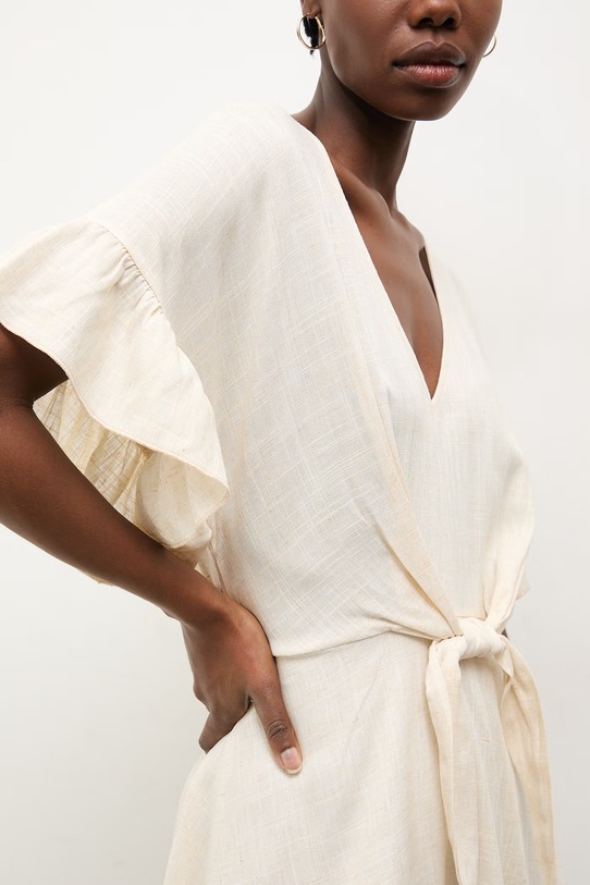 Answear.LAB sukienka letnia z lnem beżowy WS26-SUD037