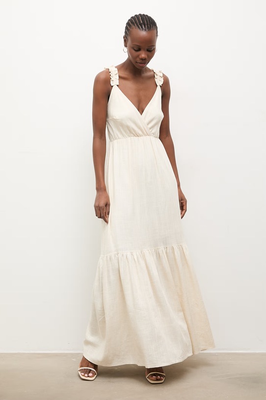 Answear.LAB sukienka letnia z lnem WS26-SUD038 beżowy WS26