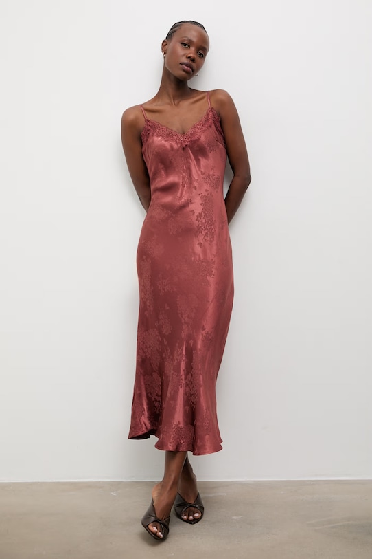 Answear.LAB spodnicové šaty s prímesou ľanu oranžová NewSlipDress.hak