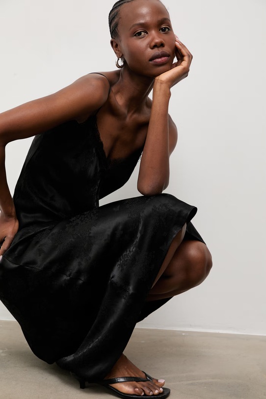 Answear.LAB vestito lingerie con misto lino nero NewSlipDress.hak