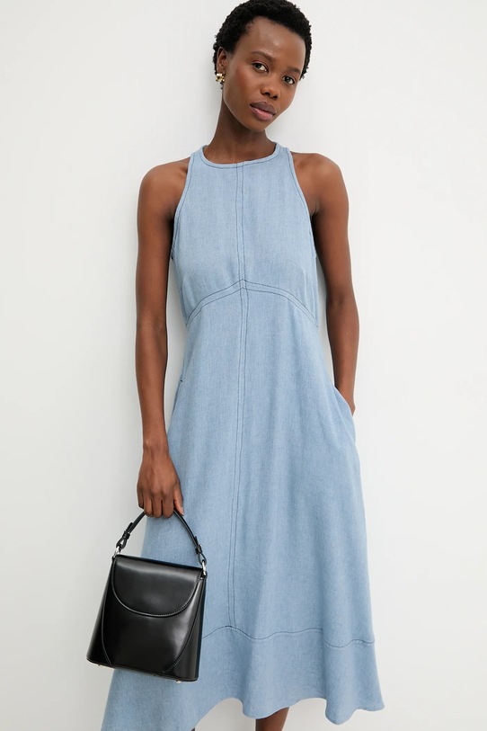 Answear.LAB sukienka z dodatkiem lnu niebieski m.08804.hak