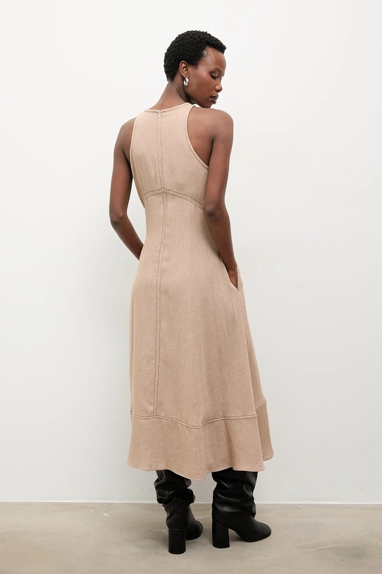 Odzież Answear.LAB sukienka z dodatkiem lnu m.08804.hak beżowy