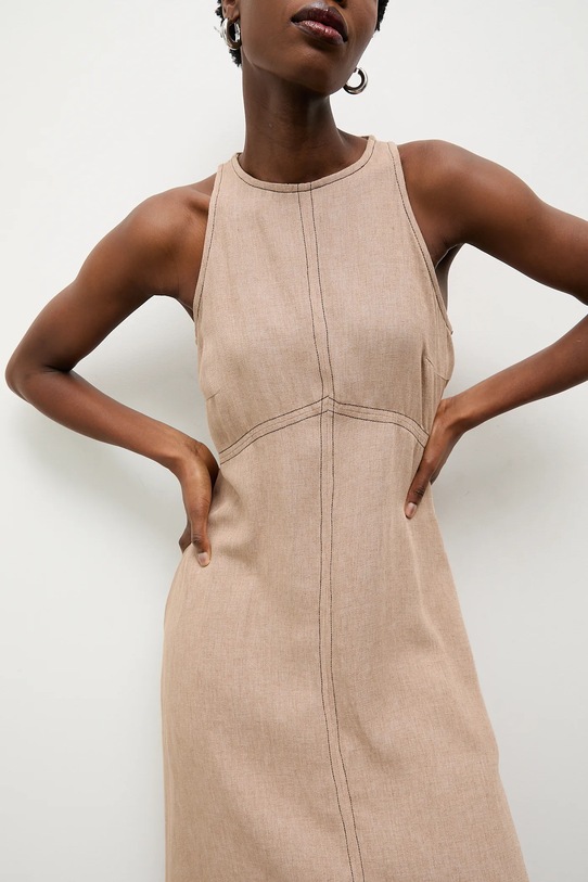 Answear.LAB sukienka z dodatkiem lnu beżowy m.08804.hak