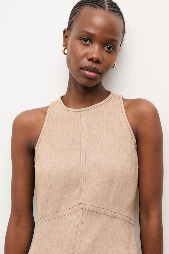 Šaty s prímesou ľanu Answear.LAB m.08804.hak béžová