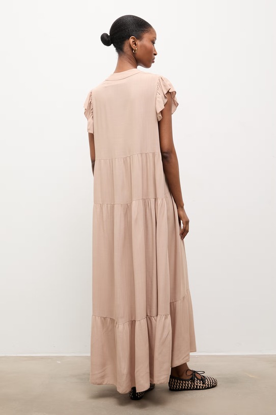 Odzież Answear.LAB sukienka z domieszką lnu VestidoLargo.hak beżowy