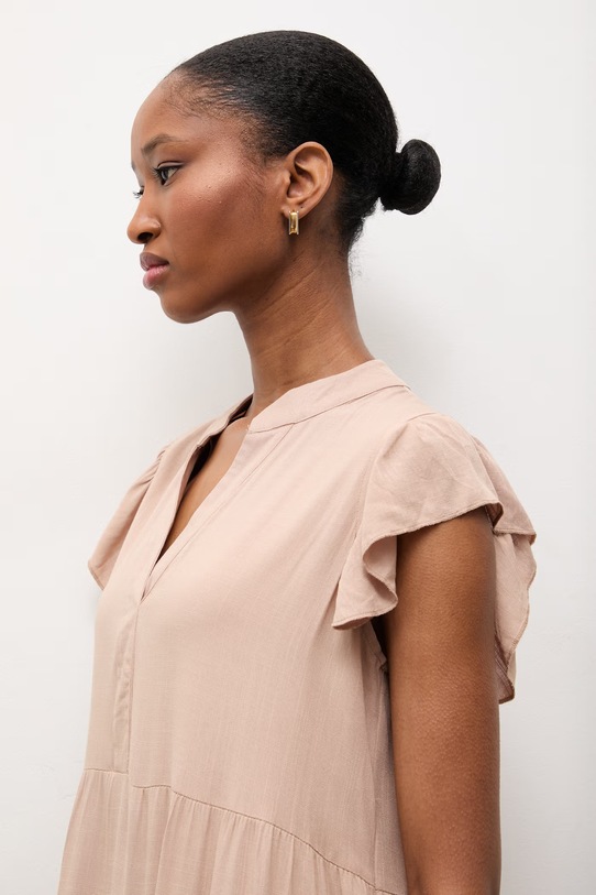 Answear.LAB sukienka z domieszką lnu beżowy VestidoLargo.hak