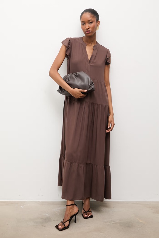 Answear.LAB sukienka z domieszką lnu VestidoLargo.hak brązowy WS26