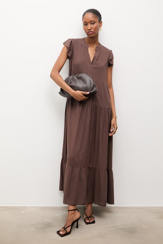 Answear.LAB sukienka z domieszką lnu VestidoLargo.hak brązowy WS26