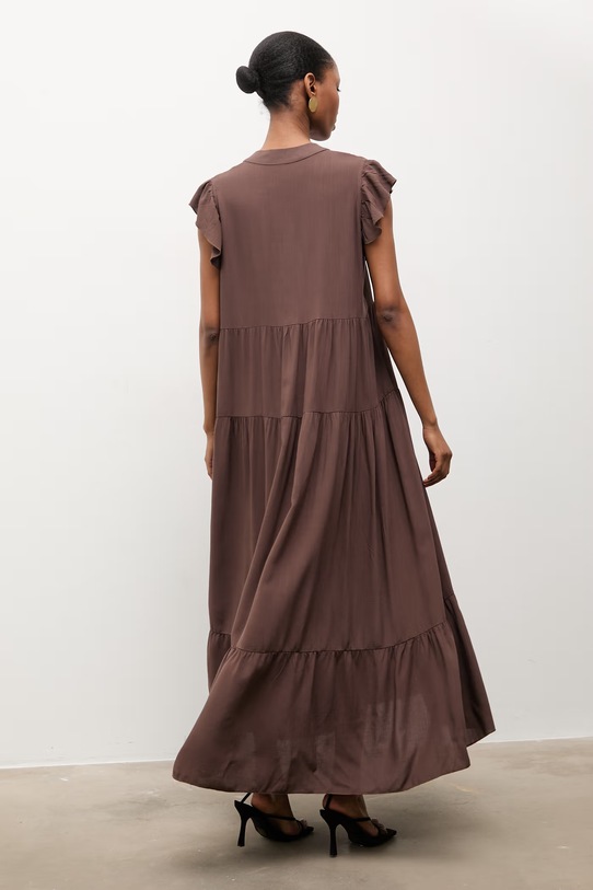 Odzież Answear.LAB sukienka z domieszką lnu VestidoLargo.hak brązowy