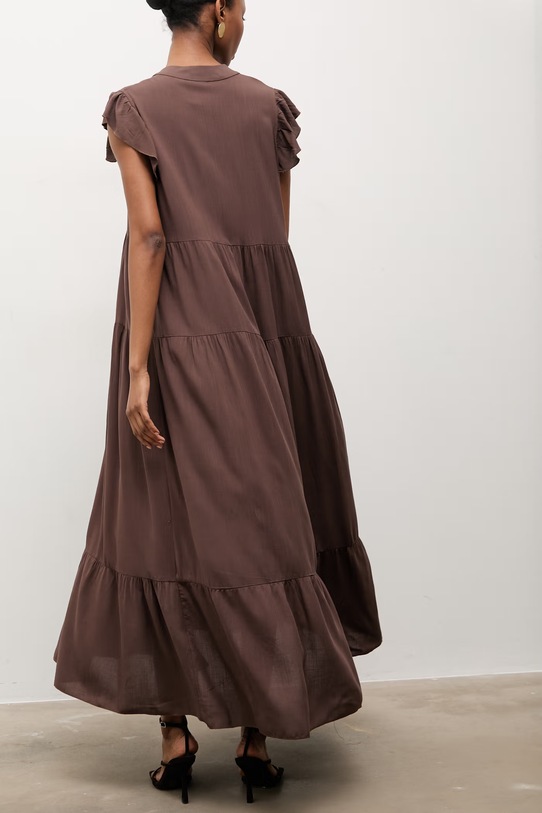 Answear.LAB sukienka z domieszką lnu brązowy VestidoLargo.hak