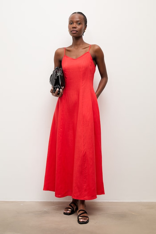 Answear.LAB sukienka letnia z lnem czerwony WS26-SUD111