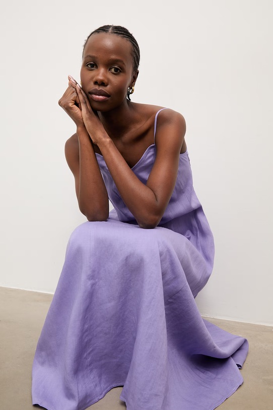 Answear.LAB sukienka letnia z lnem fioletowy WS26-SUD111