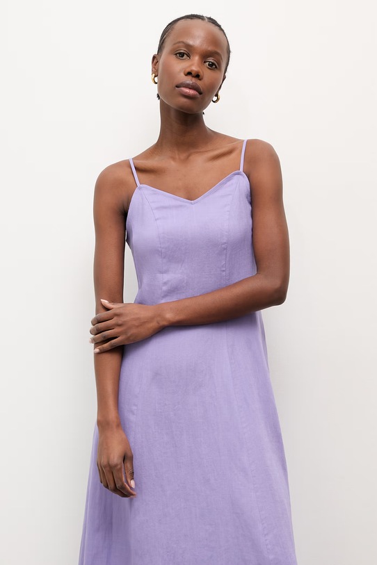 Answear.LAB sukienka letnia z lnem fioletowy WS26-SUD111