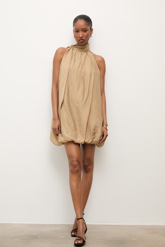 Answear.LAB sukienka bombka z lyocellem beżowy WS26-SUD126
