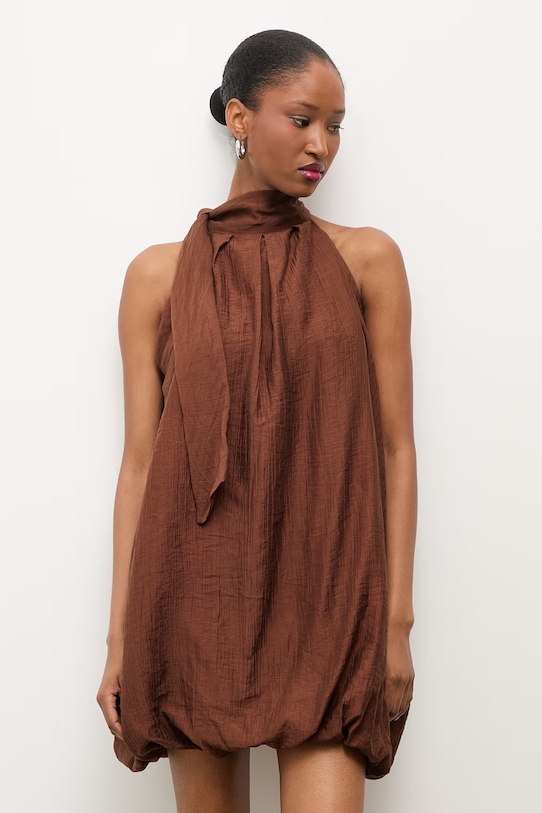 Answear.LAB sukienka bombka z lyocellem brązowy WS26-SUD126