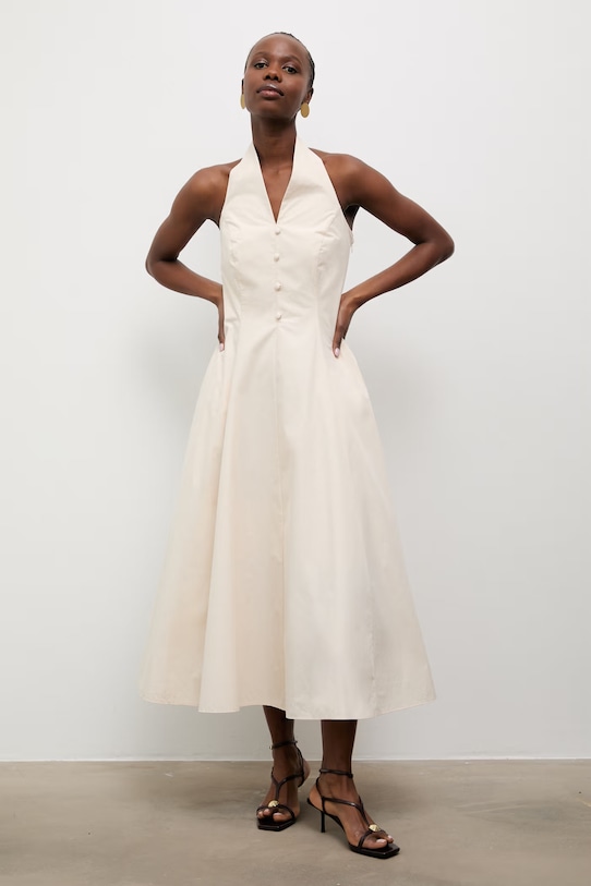 Answear.LAB разкроена рокля от памук EL3820 бежов WS26