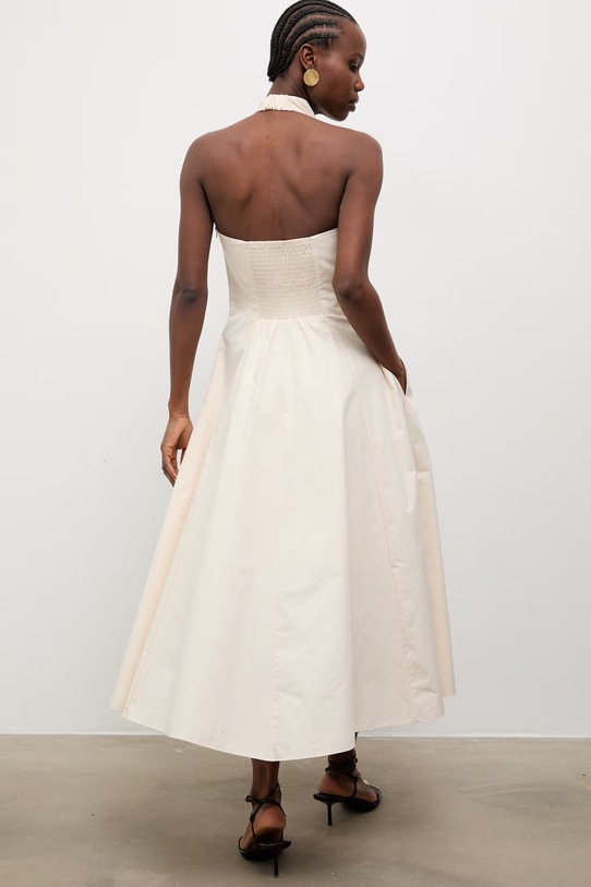 Дрехи Answear.LAB разкроена рокля от памук EL3820 бежов