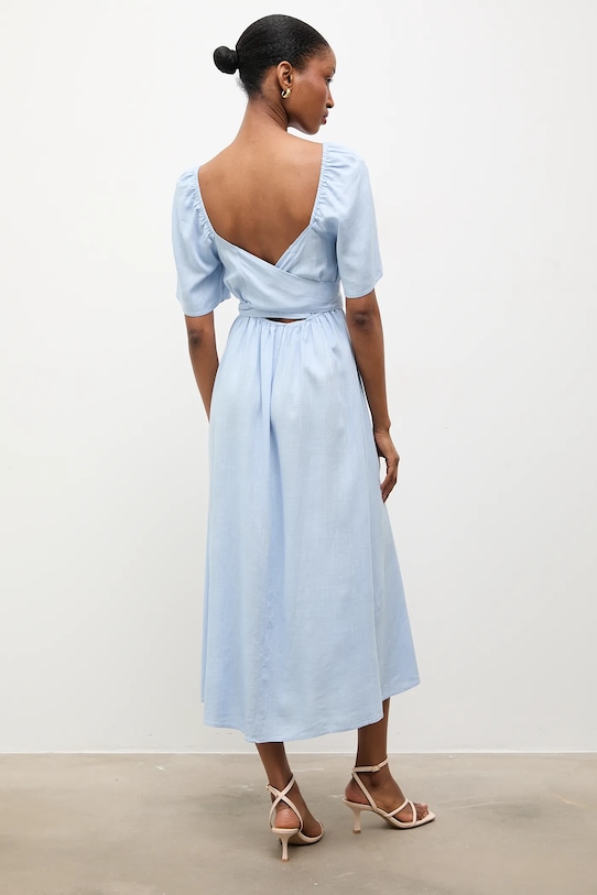 Odzież Answear.LAB sukienka z dodatkiem lnu 8868.k.b.flk niebieski