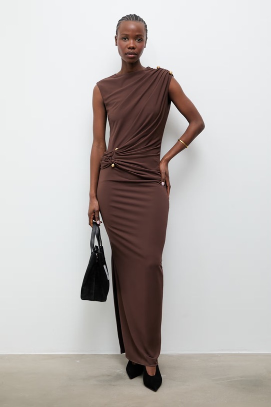 Answear.LAB sukienka z wiskozą EL3652 brązowy WS26