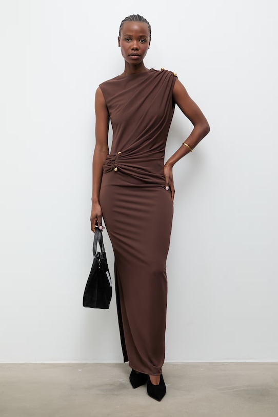 Answear.LAB sukienka z wiskozą EL3652 brązowy WS26