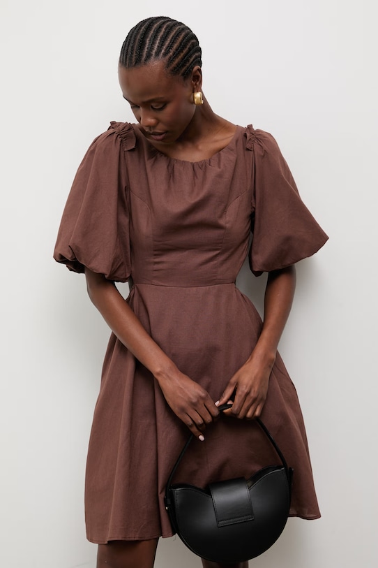 Answear.LAB rochie evazată cu amestec de in 9516s.fak maro WS26