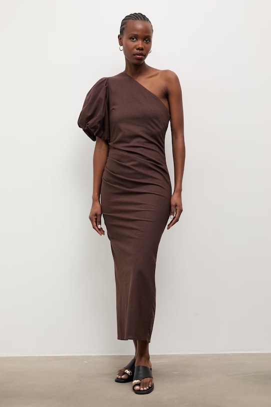 Answear.LAB sukienka z dodatkiem lnu brązowy 9391S.fak