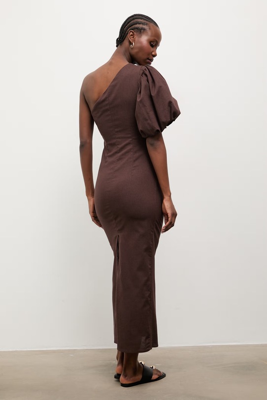 Answear.LAB sukienka z dodatkiem lnu 9391S.fak brązowy WS26