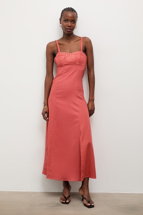 Answear.LAB sukienka z dodatkiem lnu pomarańczowy 9529S.fak