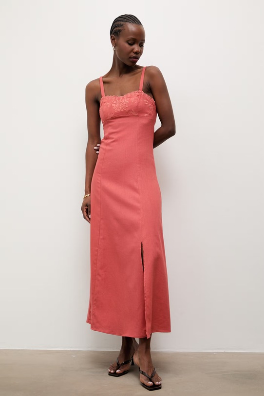 Answear.LAB sukienka z dodatkiem lnu 9529S.fak pomarańczowy WS26