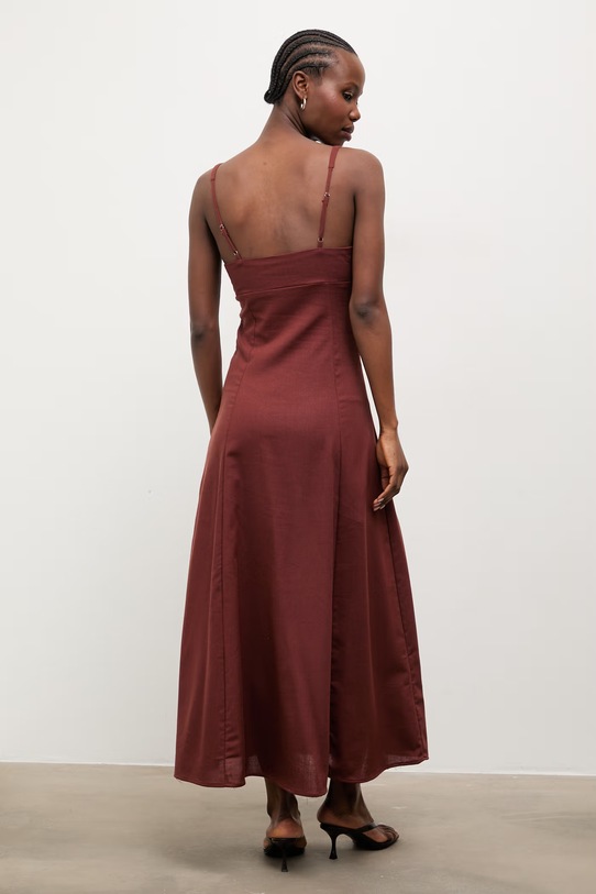 Odzież Answear.LAB sukienka z dodatkiem lnu 9529S.fak brązowy