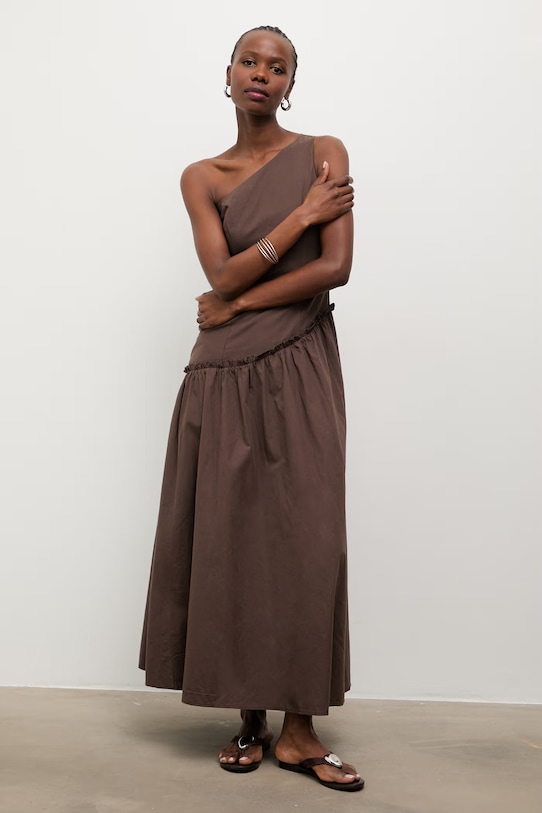 Answear.LAB sukienka rozkloszowana bawełniana brązowy PS9553.fak