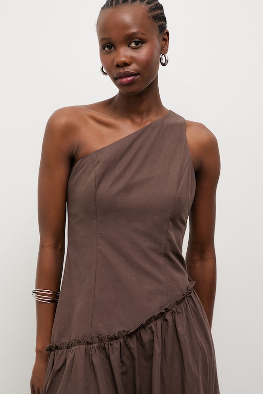 Odzież Answear.LAB sukienka rozkloszowana bawełniana PS9553.fak brązowy