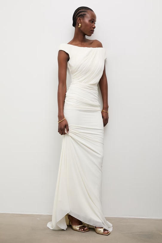 Answear.LAB sukienka drapowana AB1012 beżowy WS26