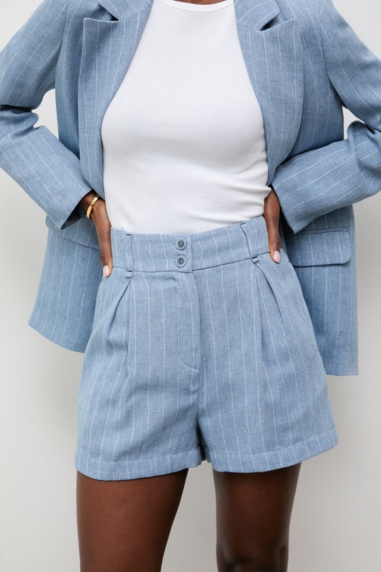 Answear.LAB šortky dámske s prímesou ľanu látka modrá WS26-SZD005