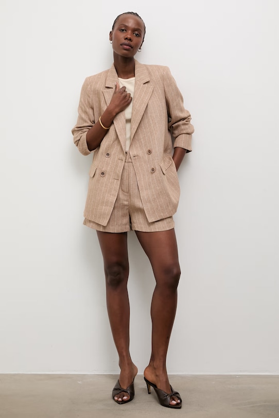 Answear.LAB szorty damskie z dodatkiem lnu WS26-SZD005 beżowy WS26