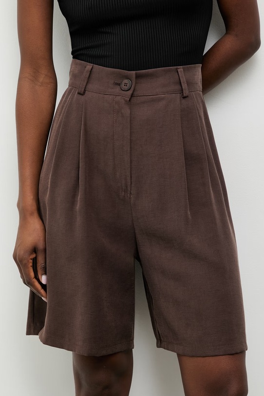 Answear.LAB elegantne kratke hlače ženske z viskozo rjava 95067.iak
