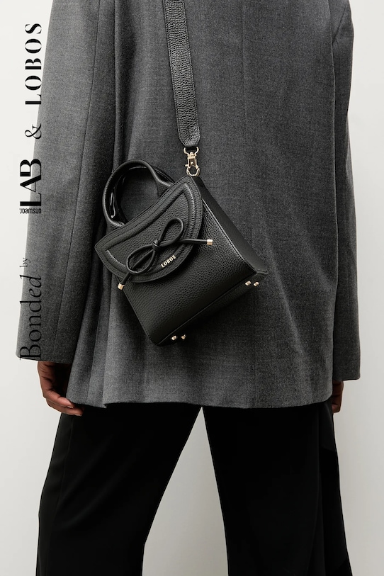 Bonded by Answear.LAB & LOBOS torebka skórzana skóra licowa czarny MINI Q z przypinką BOW