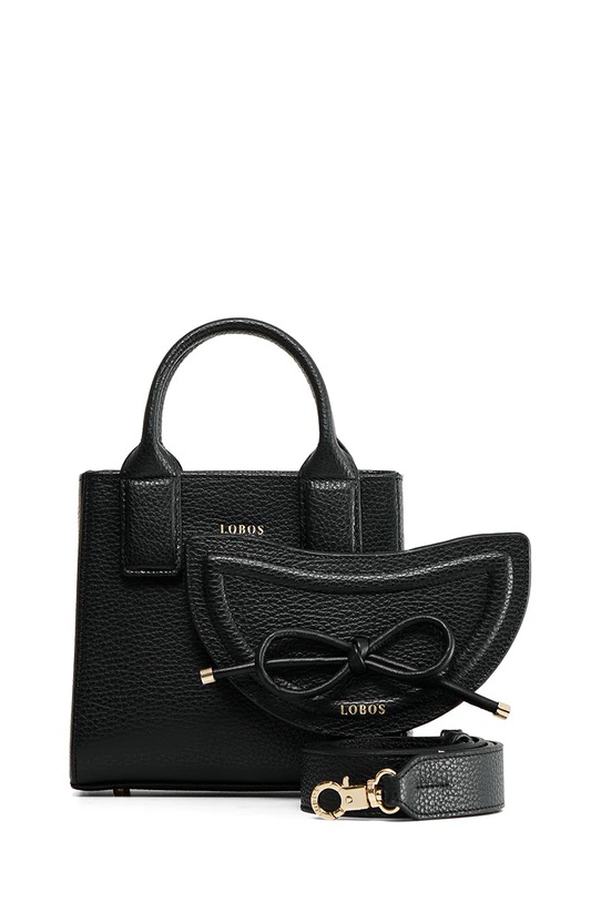 Bonded by Answear.LAB & LOBOS torebka skórzana MINI Q z przypinką BOW czarny WS26