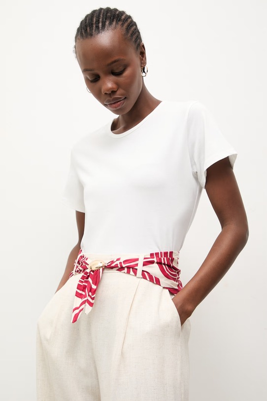 Answear.LAB t-shirt damski bawełniany z elastanem czerwony WS26-TSD006