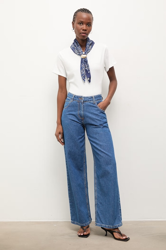 Answear.LAB t-shirt damski bawełniany z elastanem WS26-TSD006 granatowy WS26