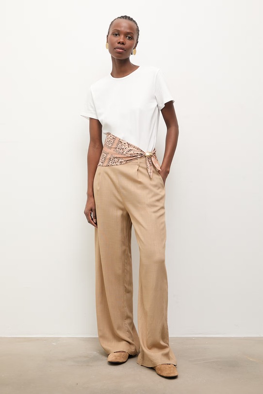 Answear.LAB t-shirt damski bawełniany z elastanem WS26-TSD006 brązowy WS26