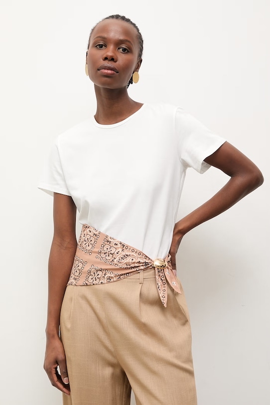 Answear.LAB t-shirt damski bawełniany z elastanem brązowy WS26-TSD006