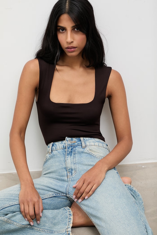 Answear.LAB body z elastanem brązowy 17005.tok