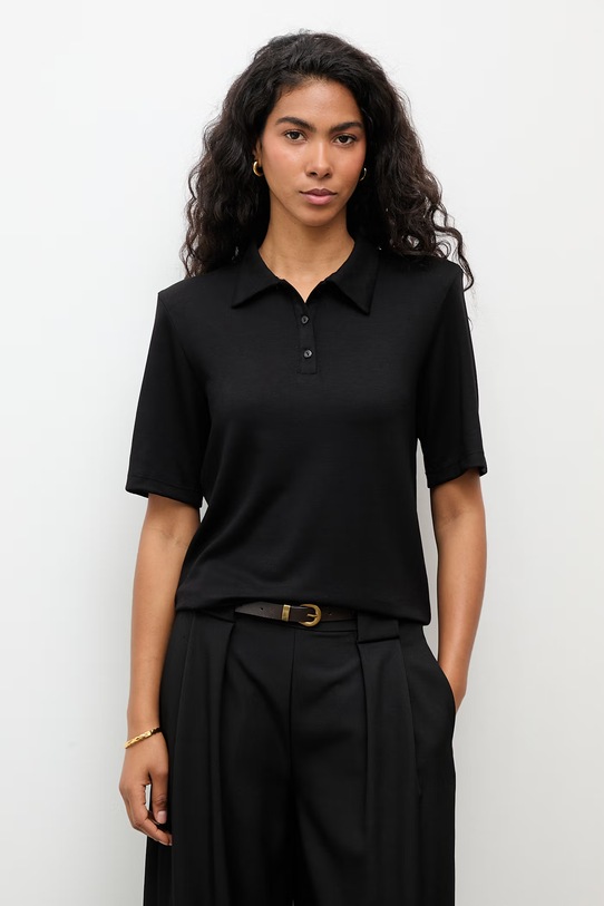 Answear.LAB polo damskie z wiskozą czarny WS26-TSD015