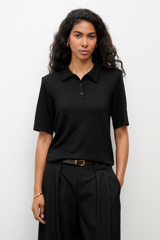 Answear.LAB polo damskie z wiskozą czarny WS26-TSD015